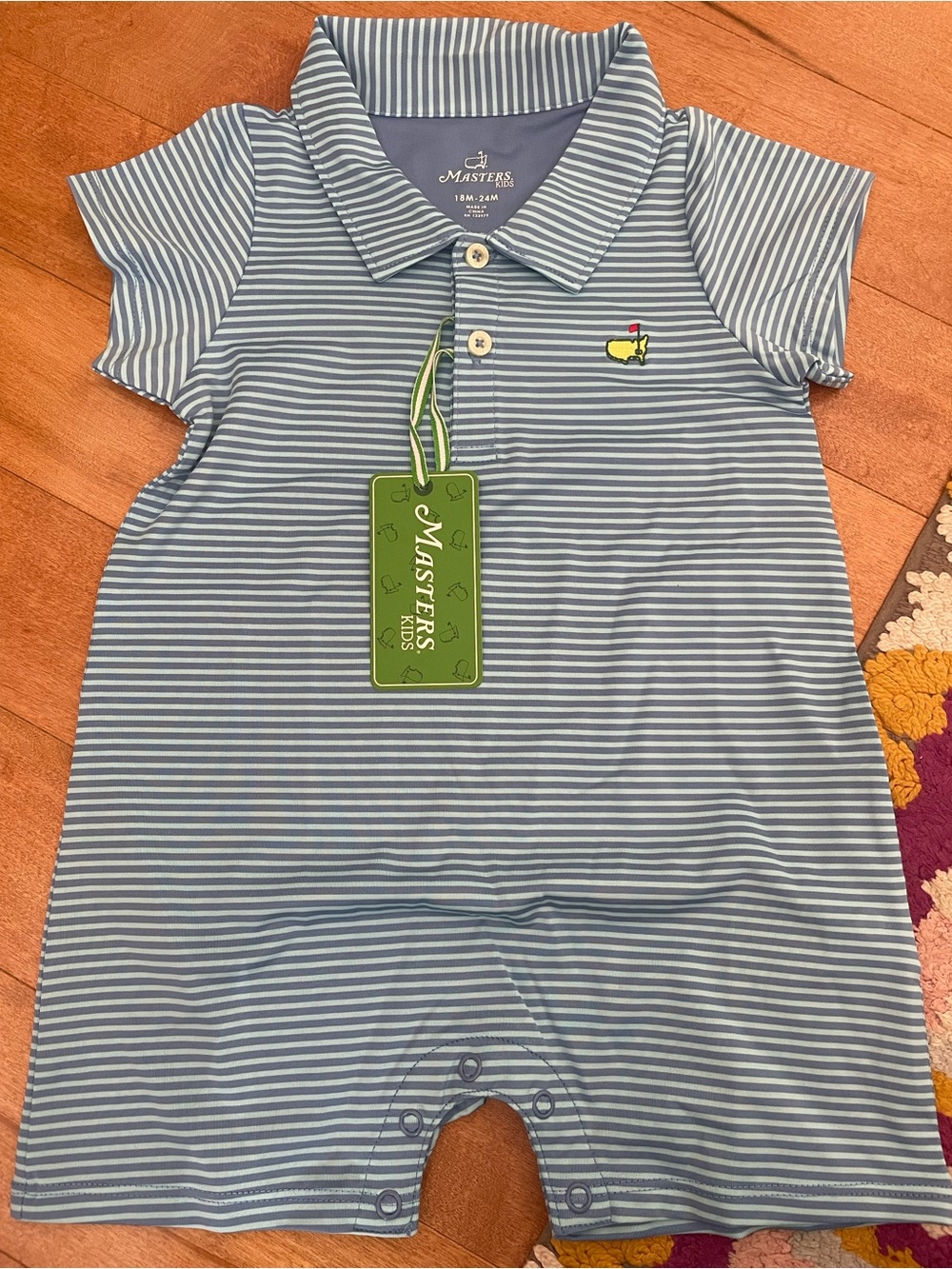 Masters Kids Light Blue & White Striped Polo Romper